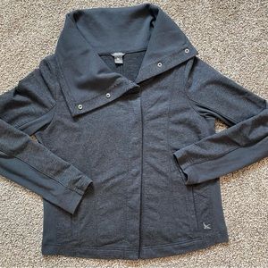 Eddie Bauer Asymmetrical Cowl Neck Cardigan Snap Up Sweater Womens Small Grey